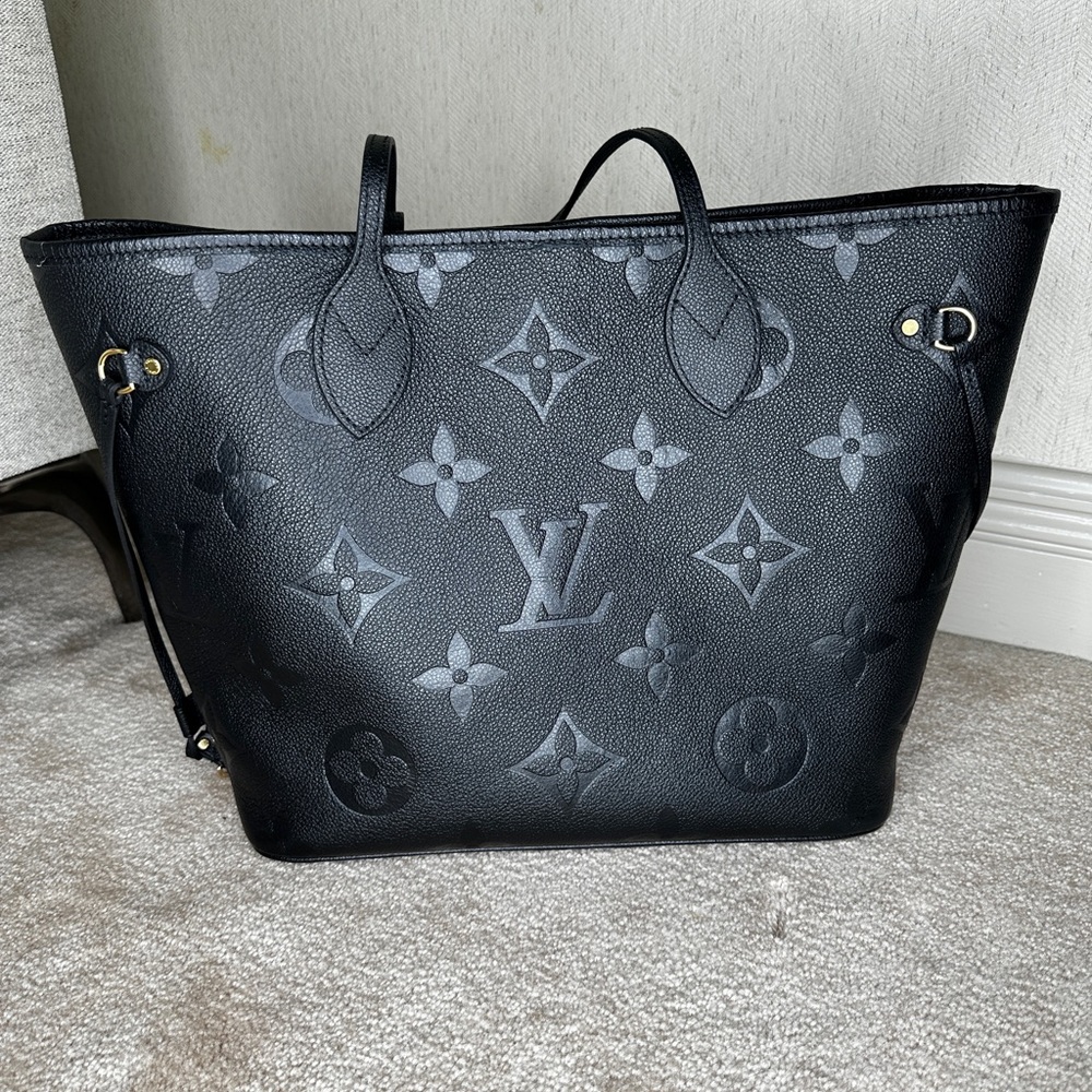 Louis Vuitton Authentic Empreinte Black Neverfull MM Giant Monogram Bag
